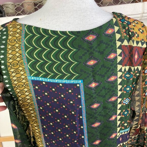 Belle France Italy lined silk blouse w/ boho pattern & interest sleeves - Picture 9 of 13